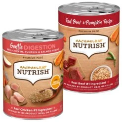 Rachael Ray Nutrish Gentle Digestion Real Chicken, Pumpkin & Salmon Canned Dog Food, 13-oz, Case Of 12 & Rachael Ray Nutrish Real Beef & Pumpkin Canned Dog Food, 13-oz, Case Of 12