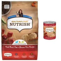 Rachael Ray Nutrish Real Beef, Pea, & Brown Rice Recipe Dry Dog Food & Rachael Ray Nutrish Real Beef & Pumpkin Canned Dog Food, 13-oz, Case Of 12