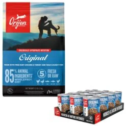 ORIJEN Real Meat Shreds Original Stew Grain-Free Wet Dog Food, 12.8-oz Can, Case Of 12 & ORIJEN Original Grain-Free Dry Dog Food