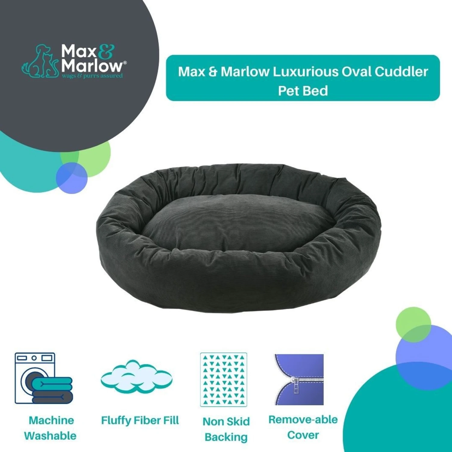 Max & Marlow Luxurious Oval Bolster Cuddler Cat & Dog Bed 4 Max & Marlow Luxurious Oval Bolster Cuddler Cat & Dog Bed - Image 2