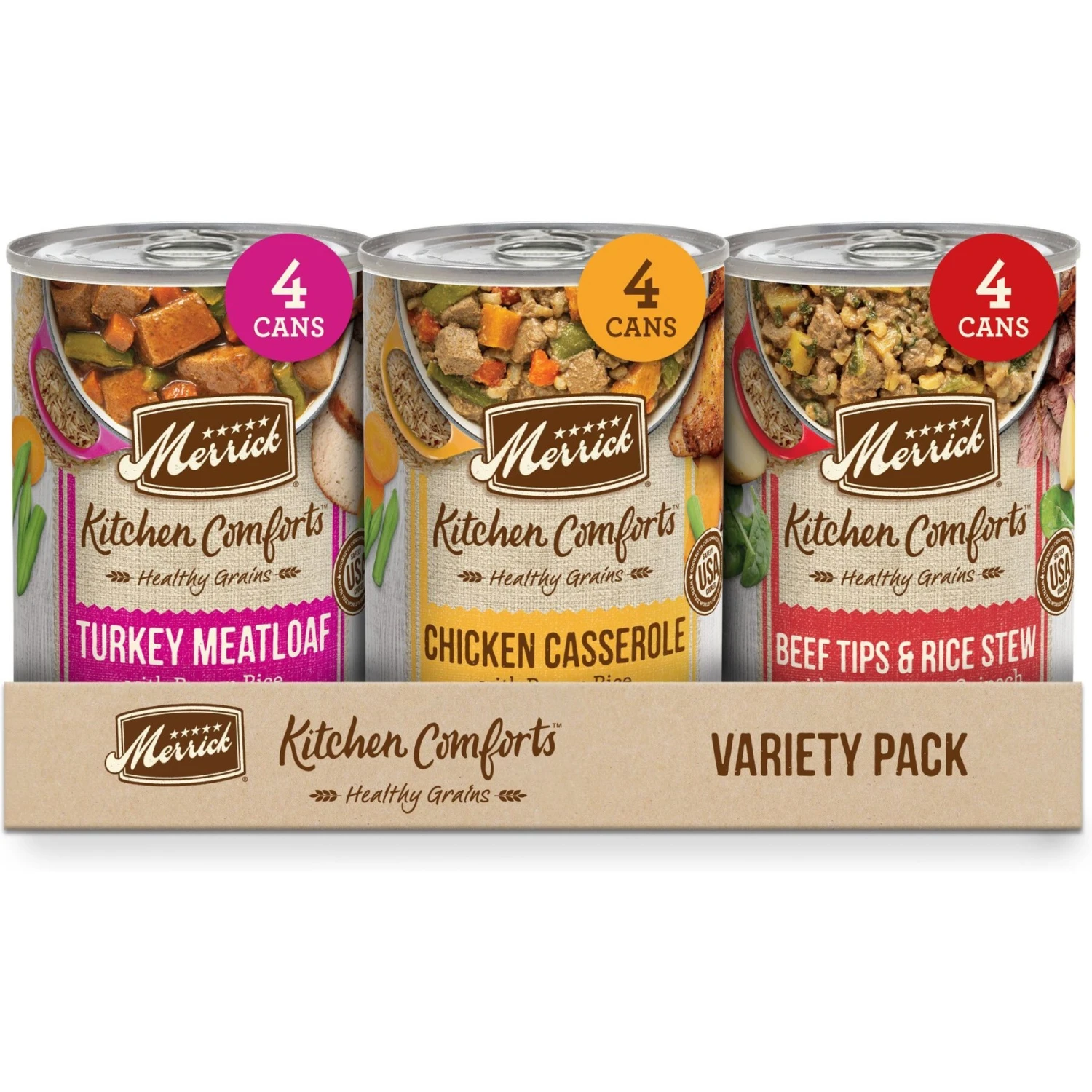Merrick Kitchen Comforts Real Meat & Brown Rice With Grains Variety Pack Wet Dog Food, 12.7-oz Can, Case Of 12 3 Merrick Kitchen Comforts Real Meat & Brown Rice With Grains Variety Pack Wet Dog Food, 12.7-oz Can, Case Of 12