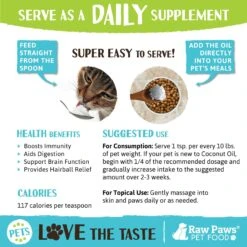 Raw Paws Virgin Coconut Oil Dog & Cat Food Topper, 16-oz Jar -Blue Buffalo || ROYAL CANIN || Wellness Sales 812806 PT3. AC SS1800 V1700515633