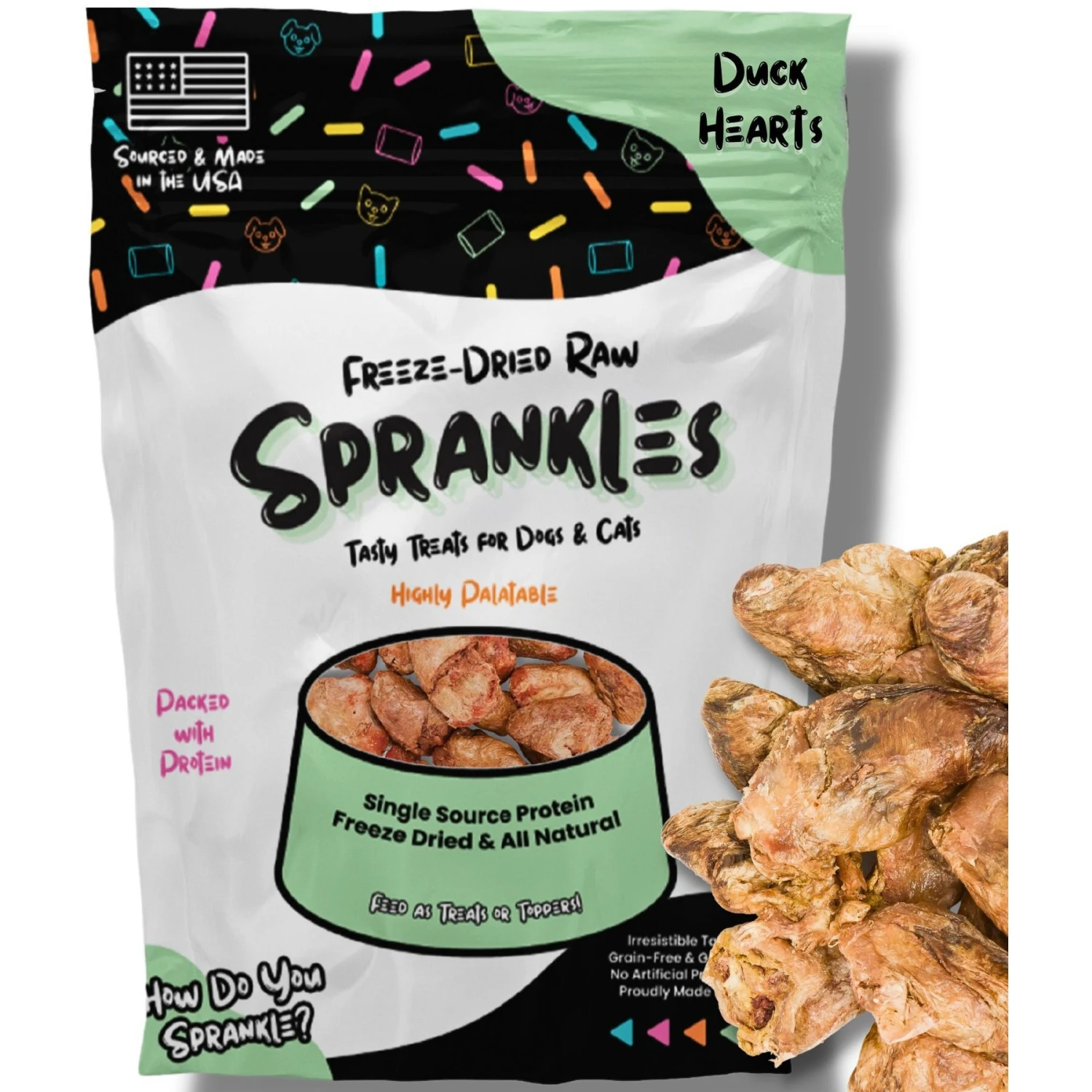 Sprankles Duck Hearts Grain-Free Freeze-Dried Cat & Dog Treat 3 Sprankles Duck Hearts Grain-Free Freeze-Dried Cat & Dog Treat