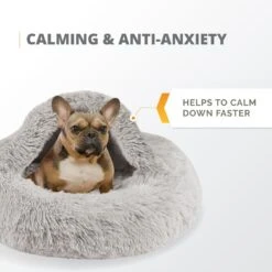 Friends Forever Luna Donut Faux Fur Cozy Cave Covered Dog Bed With Hooded Blanket -Blue Buffalo || ROYAL CANIN || Wellness Sales 851382 PT4. AC SS1800 V1683836327