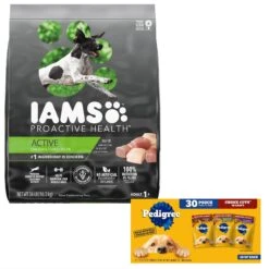 Iams Proactive Health Active Chicken & Turkey Recipe High Protein Adult Dry Dog Food & Pedigree Choice Cuts In Gravy Variety Pack Adult Wet Dog Food, 3.5-oz Pouch, Case Of 30