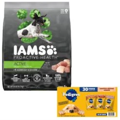 Iams Proactive Health Active Chicken & Turkey Recipe High Protein Adult Dry Dog Food & Pedigree Chopped Ground Dinner Variety Pack Adult Wet Dog Food