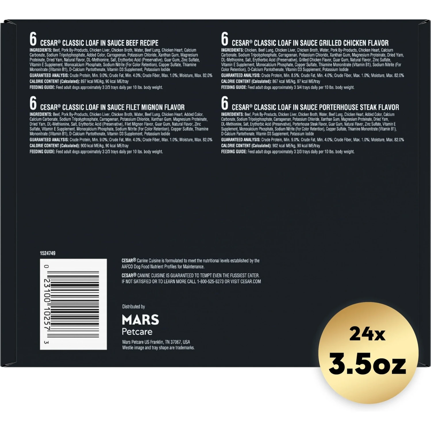 Cesar Classic Loaf In Sauce Beef Recipe, Filet Mignon, Grilled Chicken & Porterhouse Steak Flavors Variety Pack Grain-Free Small Breed Adult Wet Dog Food Trays 4 Cesar Classic Loaf In Sauce Beef Recipe, Filet Mignon, Grilled Chicken & Porterhouse Steak Flavors Variety Pack Grain-Free Small Breed Adult Wet Dog Food Trays - Image 2