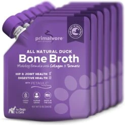 Primalvore All Natural Duck Bone Broth With Collagen + Turmeric Dog & Cat Food Topping, 12-oz Bag, 6 Count