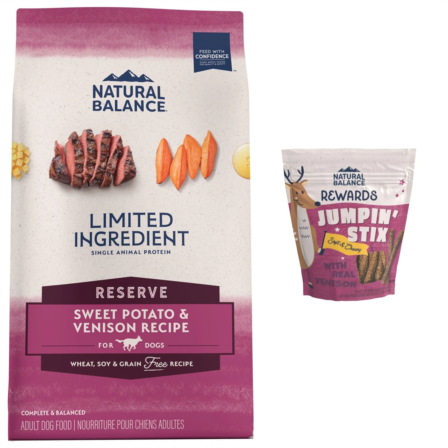 Natural Balance Rewards Jumpin' Stix With Real Venison Dog Treats & Natural Balance Limited Ingredient Reserve Grain-Free Sweet Potato & Venison Recipe Dry Dog Food 3 Natural Balance Rewards Jumpin' Stix With Real Venison Dog Treats & Natural Balance Limited Ingredient Reserve Grain-Free Sweet Potato & Venison Recipe Dry Dog Food
