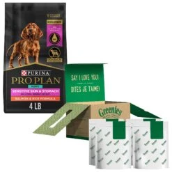Purina Pro Plan Puppy Sensitive Skin & Stomach Salmon & Rice Dry Dog Food & Greenies Regular Dental Dog Treats