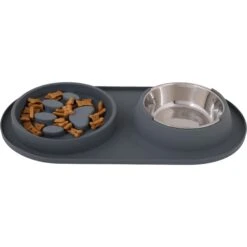 Pounce + Fetch Silicone Double Bowl Slow Feeder, 10-oz, Grey -Blue Buffalo || ROYAL CANIN || Wellness Sales 883294 PT2. AC SS1800 V1686244442