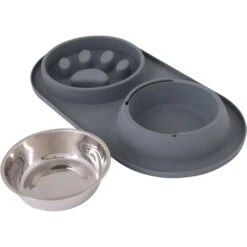 Pounce + Fetch Silicone Double Bowl Slow Feeder, 10-oz, Grey -Blue Buffalo || ROYAL CANIN || Wellness Sales 883294 PT4. AC SS1800 V1686247410