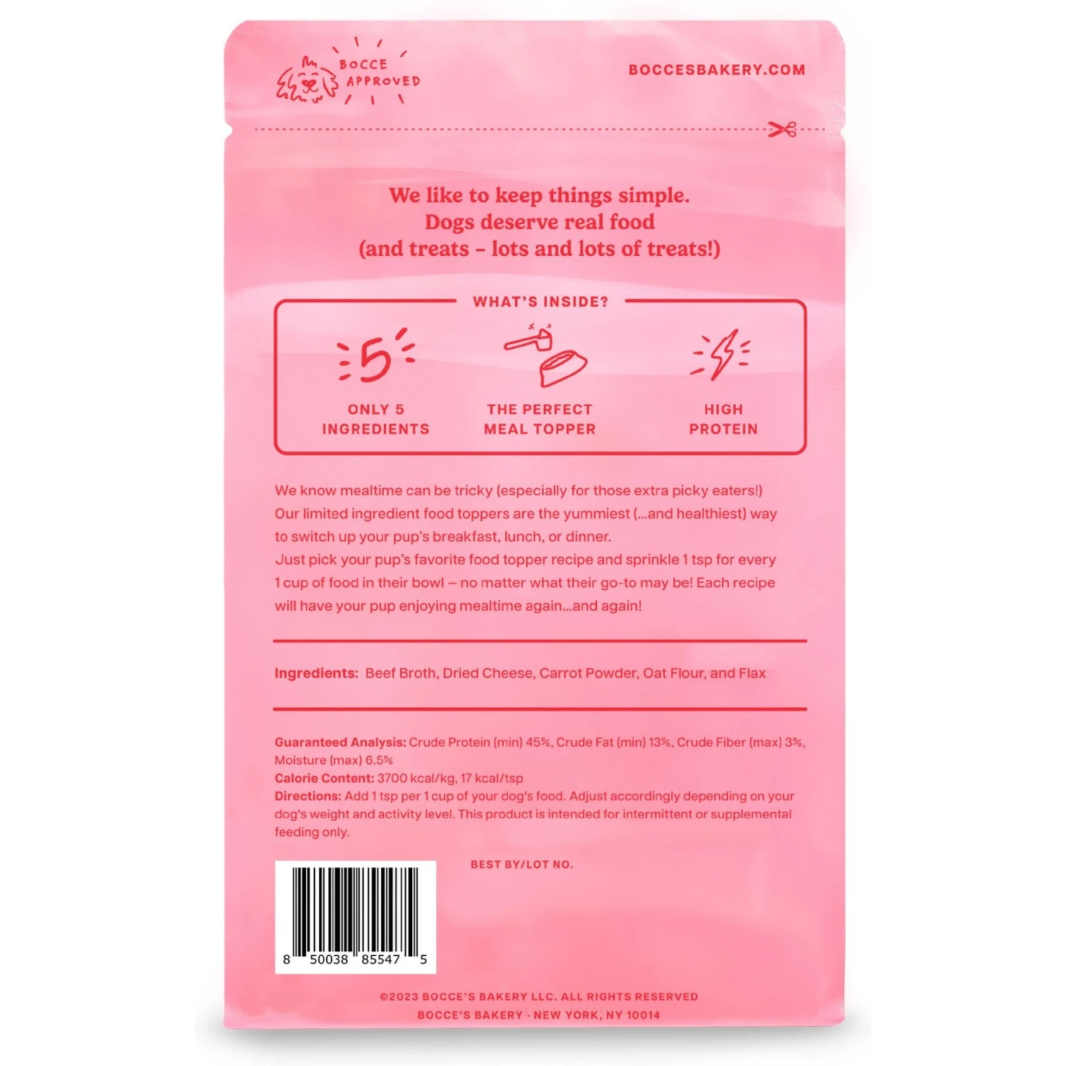 Bocce's Bakery Beef & Cheese Wheat-Free Dog Food Topper, 8-oz Bag 4 Bocce's Bakery Beef & Cheese Wheat-Free Dog Food Topper, 8-oz Bag - Image 2