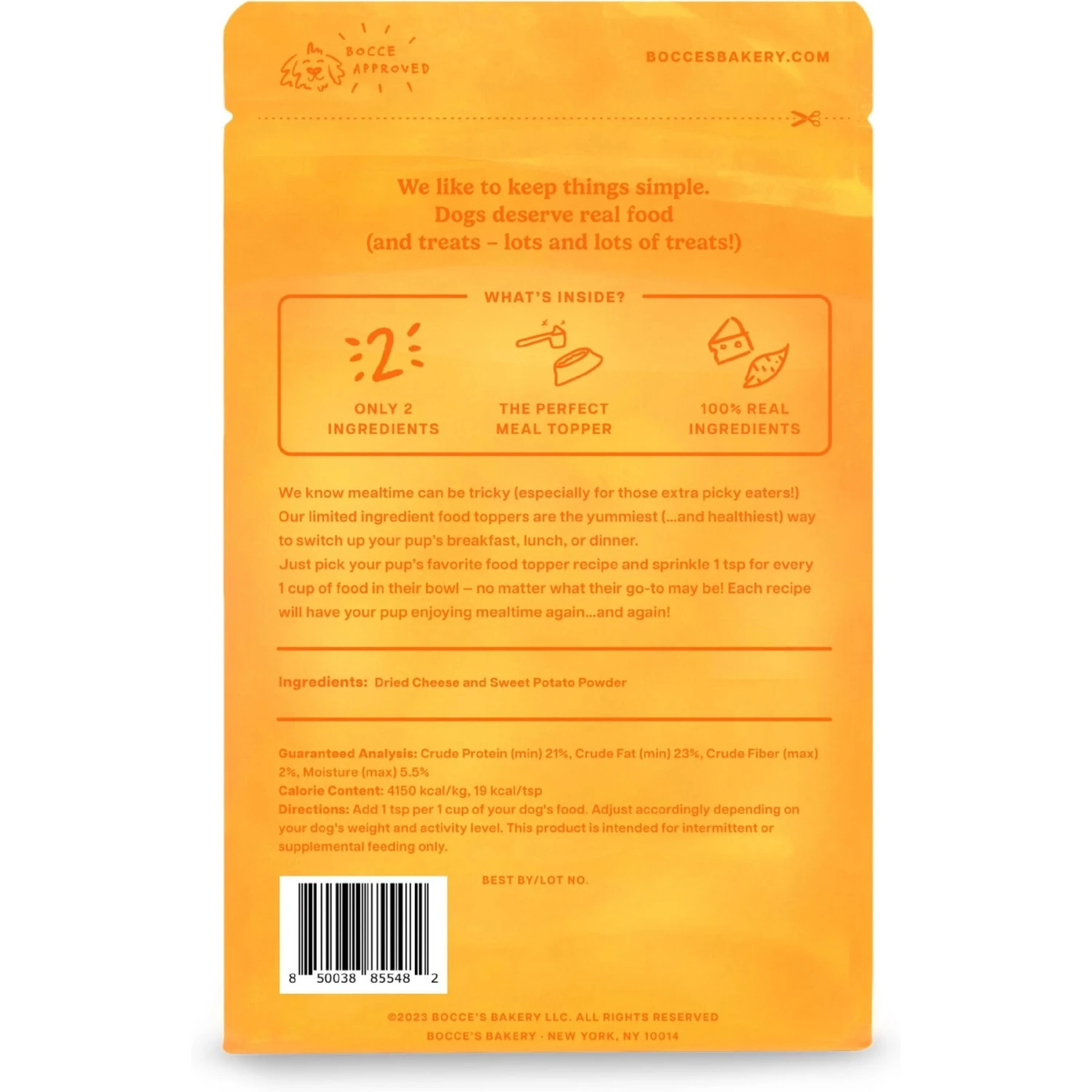 Bocce's Bakery Cheese & Sweet Potato Wheat-Free Dog Food Topper, 8-oz Bag 4 Bocce's Bakery Cheese & Sweet Potato Wheat-Free Dog Food Topper, 8-oz Bag - Image 2