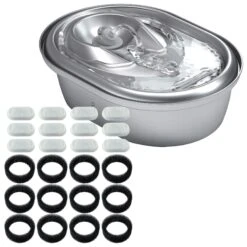 Petlibro Stainless Steel Dog & Cat Water Fountain, 2-L & Pet Standard PETLIBRO Model PLWF003 Stainless Steel Pet Water Fountain Replacement Filter & Replacement Pre-Filter Sponges, 67-oz, 12-pack