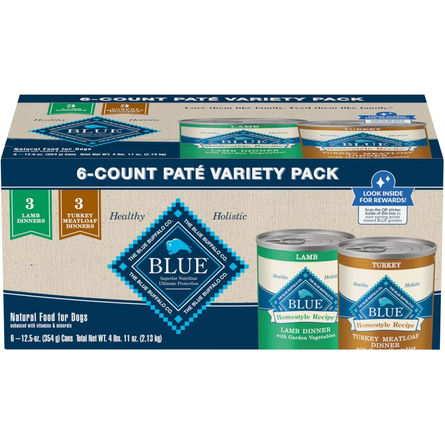 Blue Buffalo Homestyle Recipe Variety Pack Adult Lamb & Turkey Canned Dog Food, 12.5-oz, Case Of 6 3 Blue Buffalo Homestyle Recipe Variety Pack Adult Lamb & Turkey Canned Dog Food, 12.5-oz, Case Of 6