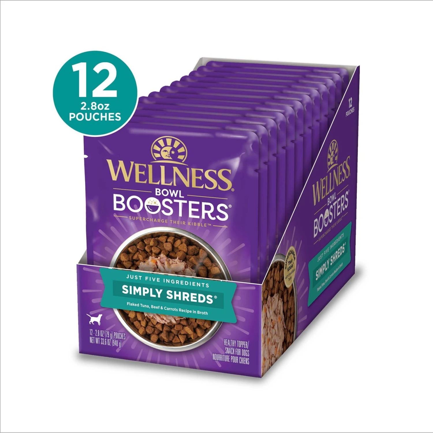 Wellness Bowl Boosters Simply Shreds Tuna, Beef & Carrots Natural Grain-Free Wet Dog Food Mixer Or Topper, 2.8-oz Pouch, Case Of 12 & Wellness Bowl Boosters Simply Shreds Chicken Liver & Broccoli Natural Grain-Free Wet Dog Food Mixer Or Topper, 2.8-oz Pouch, Case Of 12 6 Wellness Bowl Boosters Simply Shreds Tuna, Beef & Carrots Natural Grain-Free Wet Dog Food Mixer Or Topper, 2.8-oz Pouch, Case Of 12 & Wellness Bowl Boosters Simply Shreds Chicken Liver & Broccoli Natural Grain-Free Wet Dog Food Mixer Or Topper, 2.8-oz Pouch, Case Of 12 - Image 4