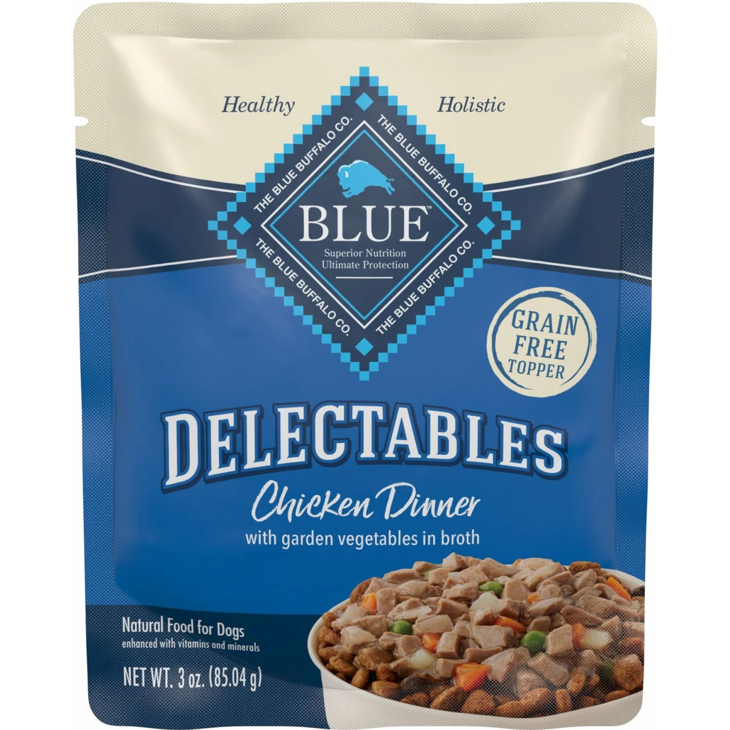 Blue Buffalo Delectables Chicken Dinner Natural Wet Dog Food 3-oz Pouch, Case Of 24 3 Blue Buffalo Delectables Chicken Dinner Natural Wet Dog Food 3-oz Pouch, Case Of 24
